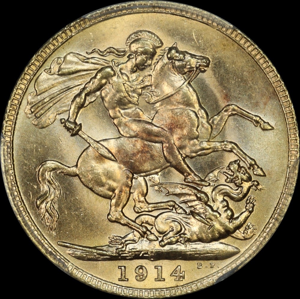 1914 Perth George V Large Head Sovereign Choice Unc (PCGS MS63) product image