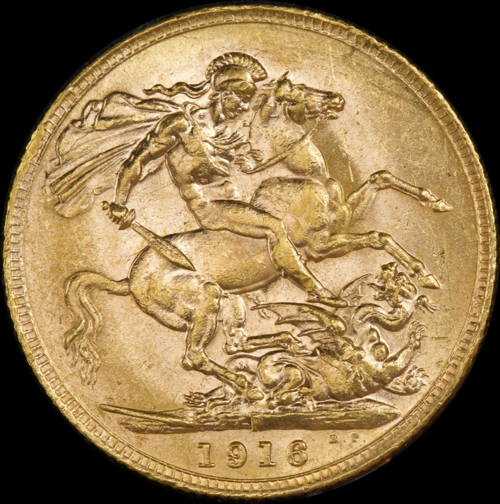 1916 Perth George V Large Head Sovereign good EF product image