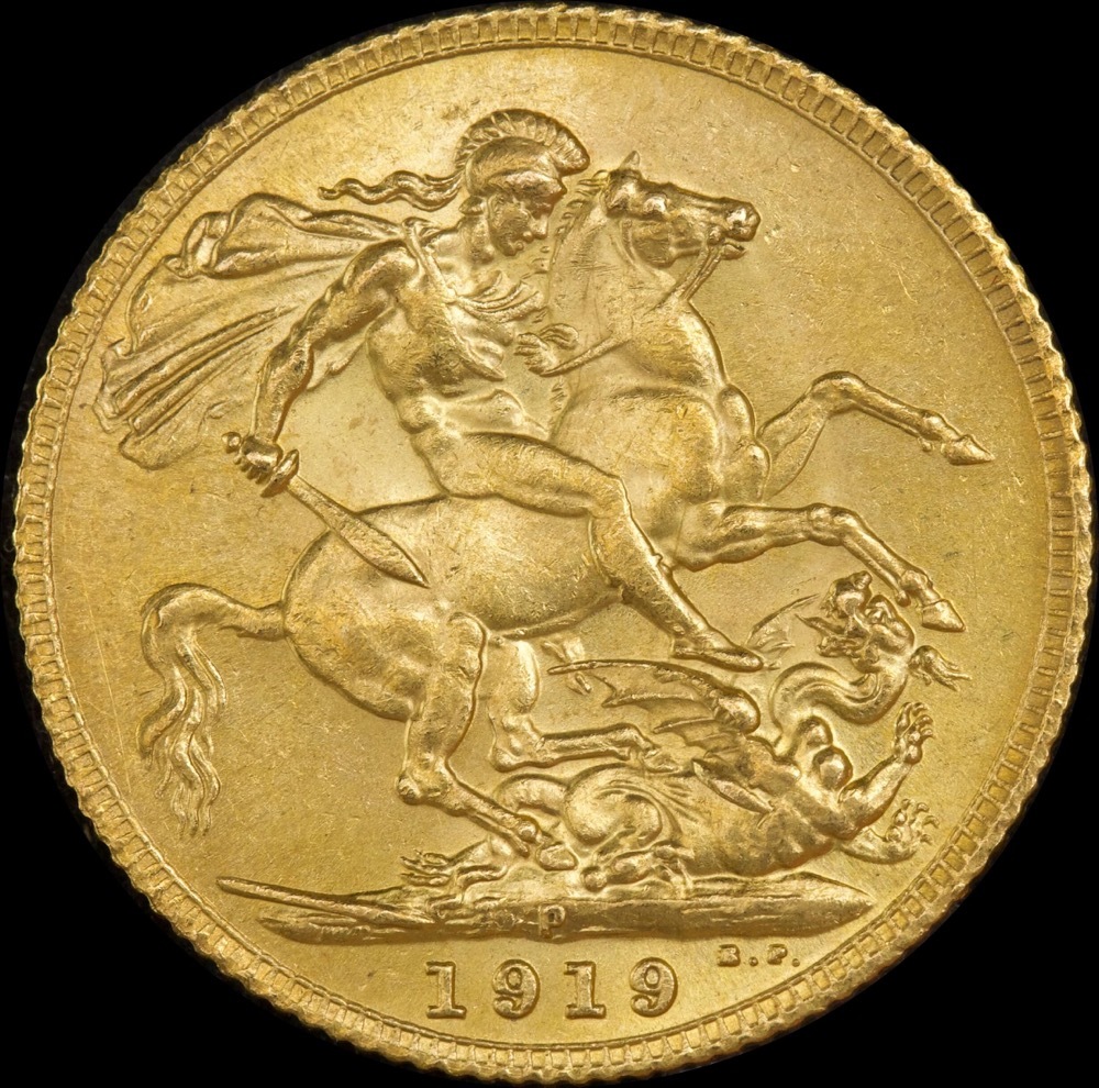 1919 Perth George V Large Head Sovereign about Unc product image