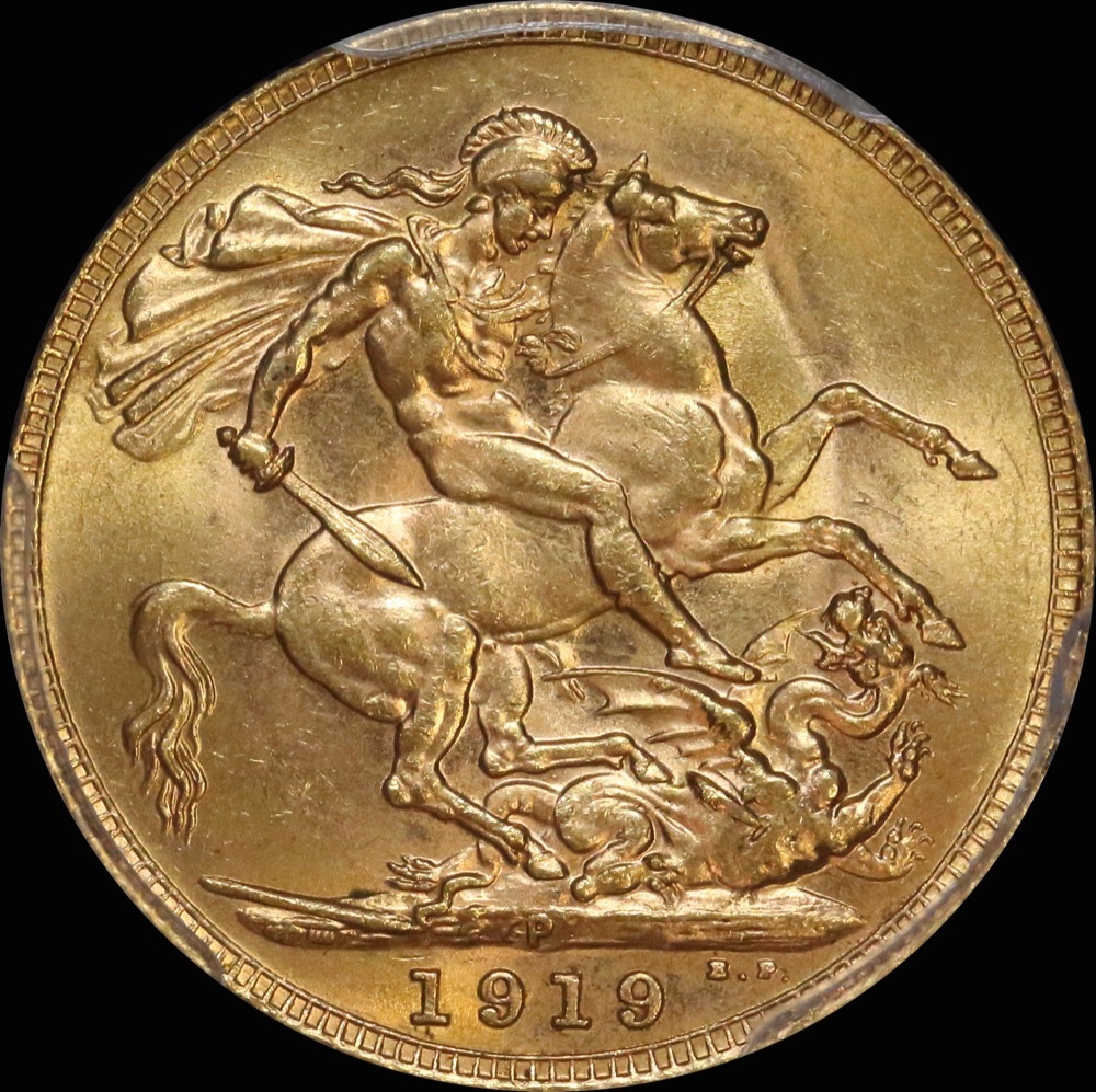 1919 Perth George V Large Head Sovereign Choice Unc (PCGS MS63) product image