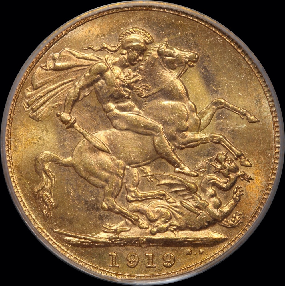 1919 Perth George V Large Head Sovereign Choice Unc (PCGS MS64) product image