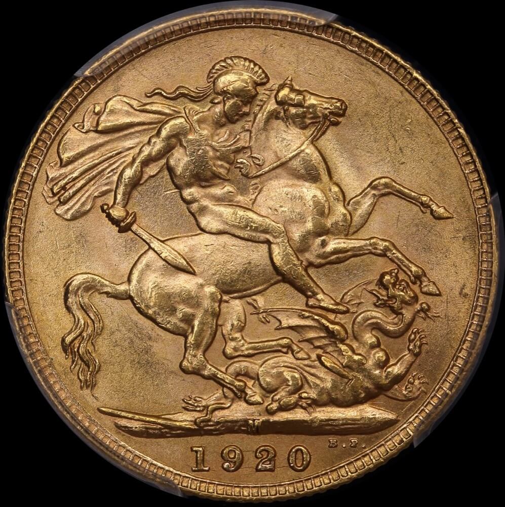 1920 Melbourne George V Large Head Sovereign Choice Unc (PCGS MS63) product image
