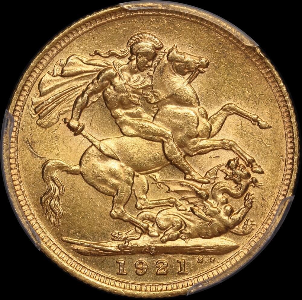 1921 Sydney George V Large Head Sovereign Unc (PCGS MS62) product image