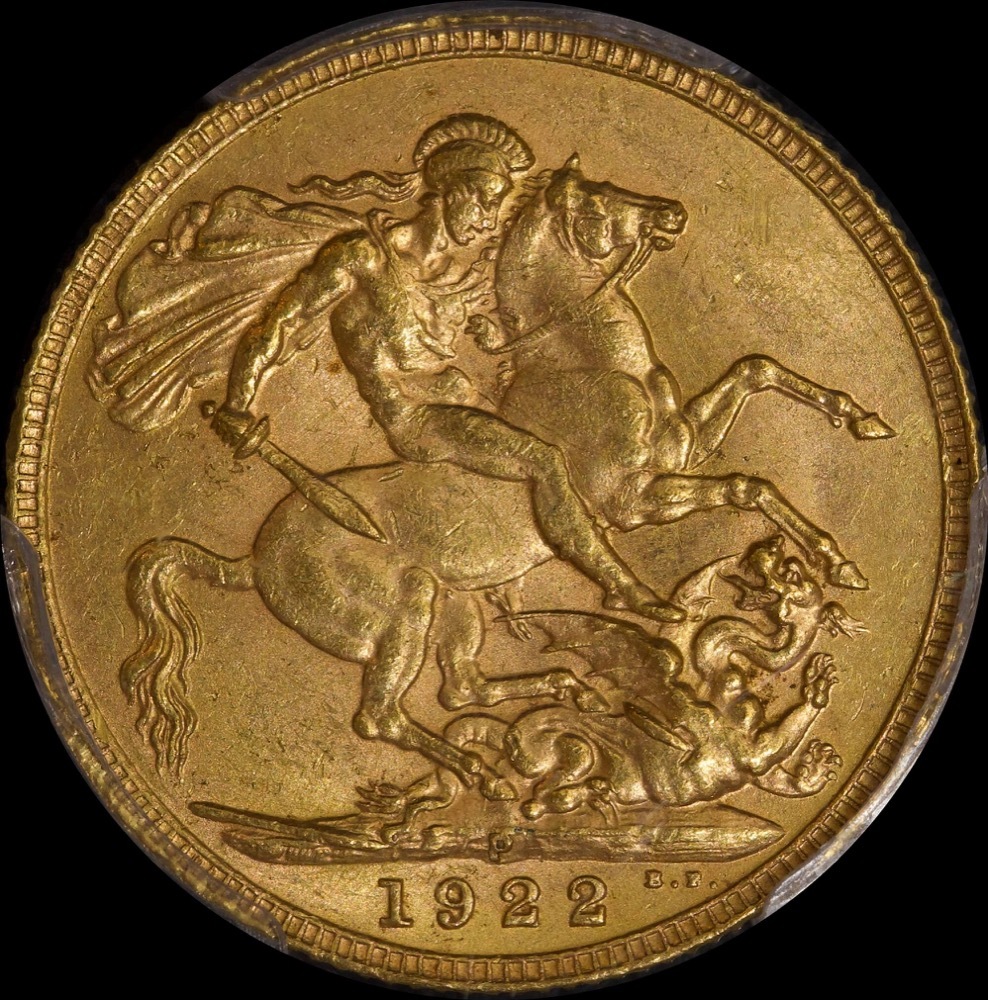 1922 Perth George V Large Head Sovereign Unc (PCGS MS62) product image