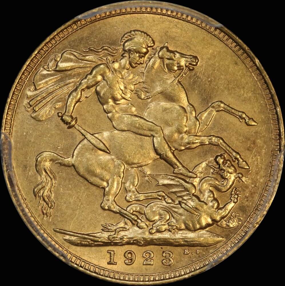 1923 Sydney George V Large Head Sovereign Unc (PCGS MS61) product image