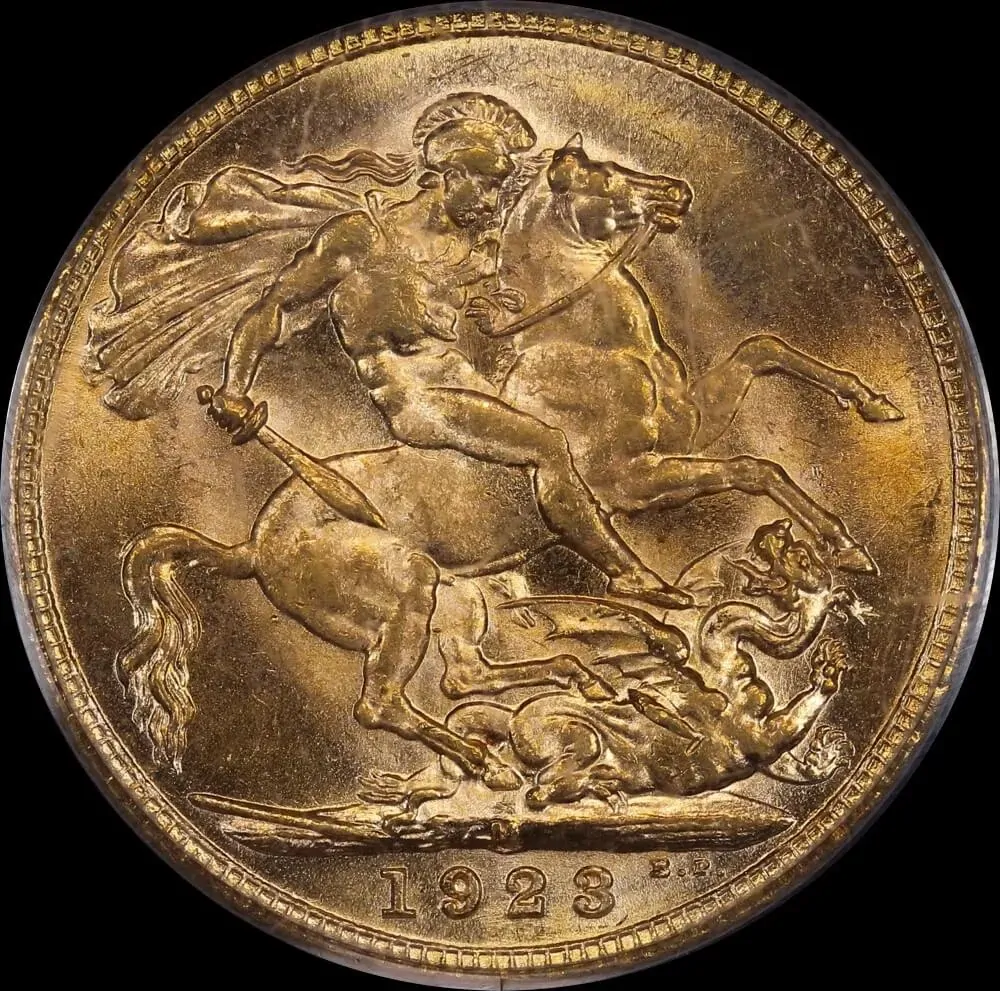 1923 Melbourne George V Large Head Sovereign Choice Unc (PCGS MS63) product image