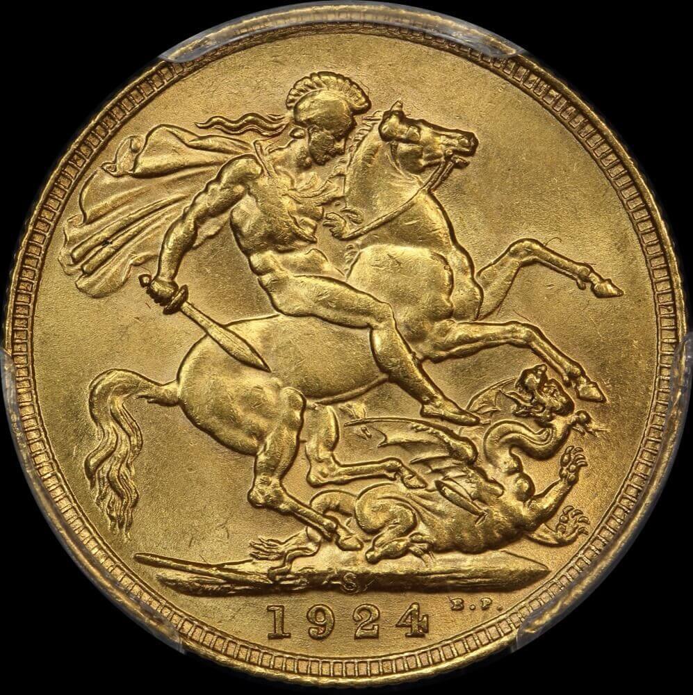 1924 Sydney George V Large Head Sovereign Unc (PCGS MS62) product image