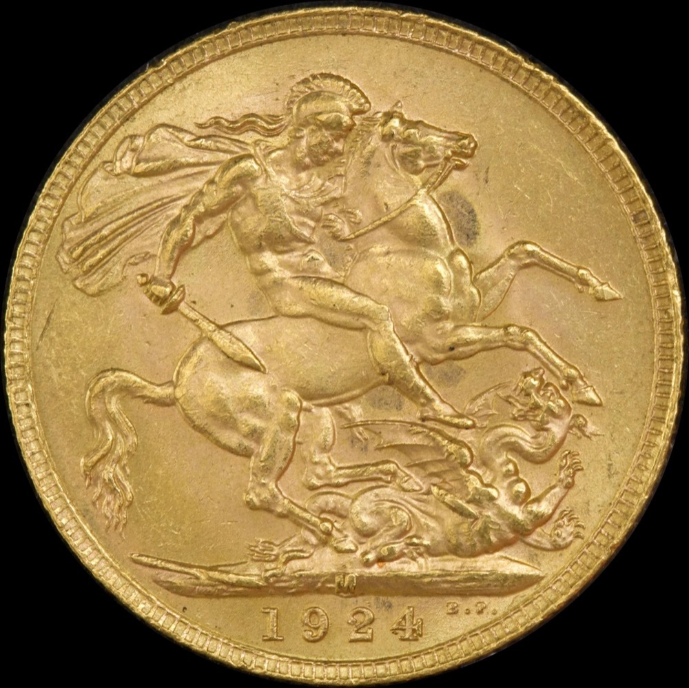 1924 Melbourne George V Large Head Sovereign about Unc product image