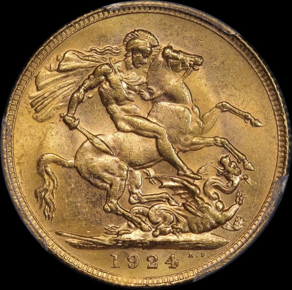 1924 Perth George V Large Head Sovereign Unc (PCGS MS62) product image