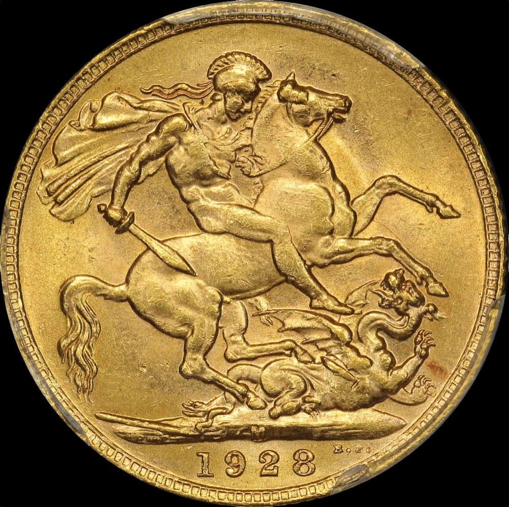 1928 Melbourne George V Large Head Sovereign Unc (PCGS MS62) product image