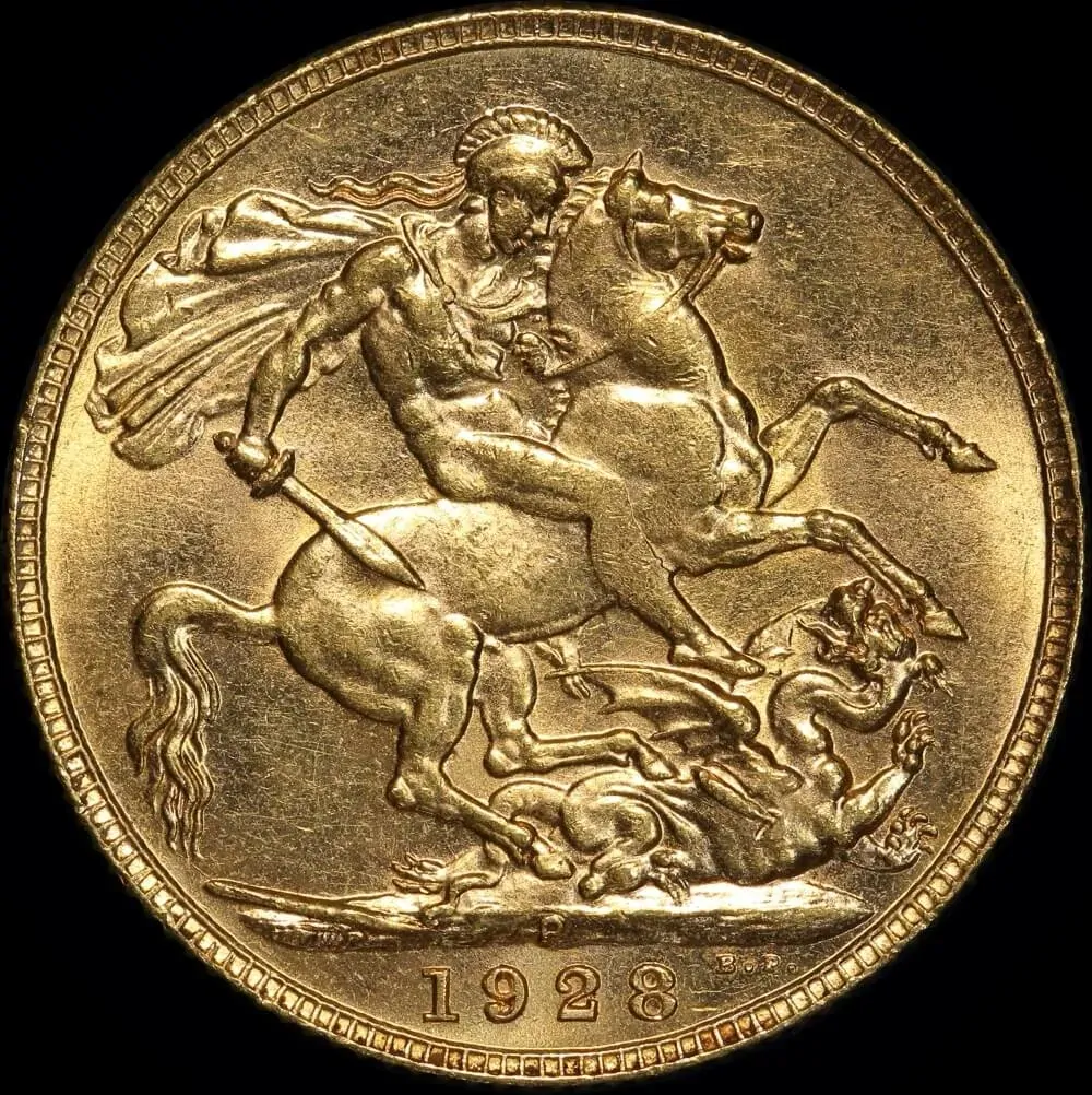 1928 Perth George V Large Head Sovereign good EF product image