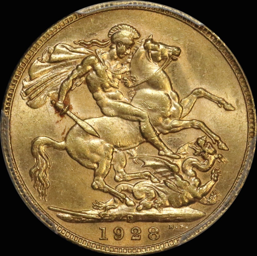 1928 Perth George V Large Head Sovereign Unc (PCGS MS62) product image