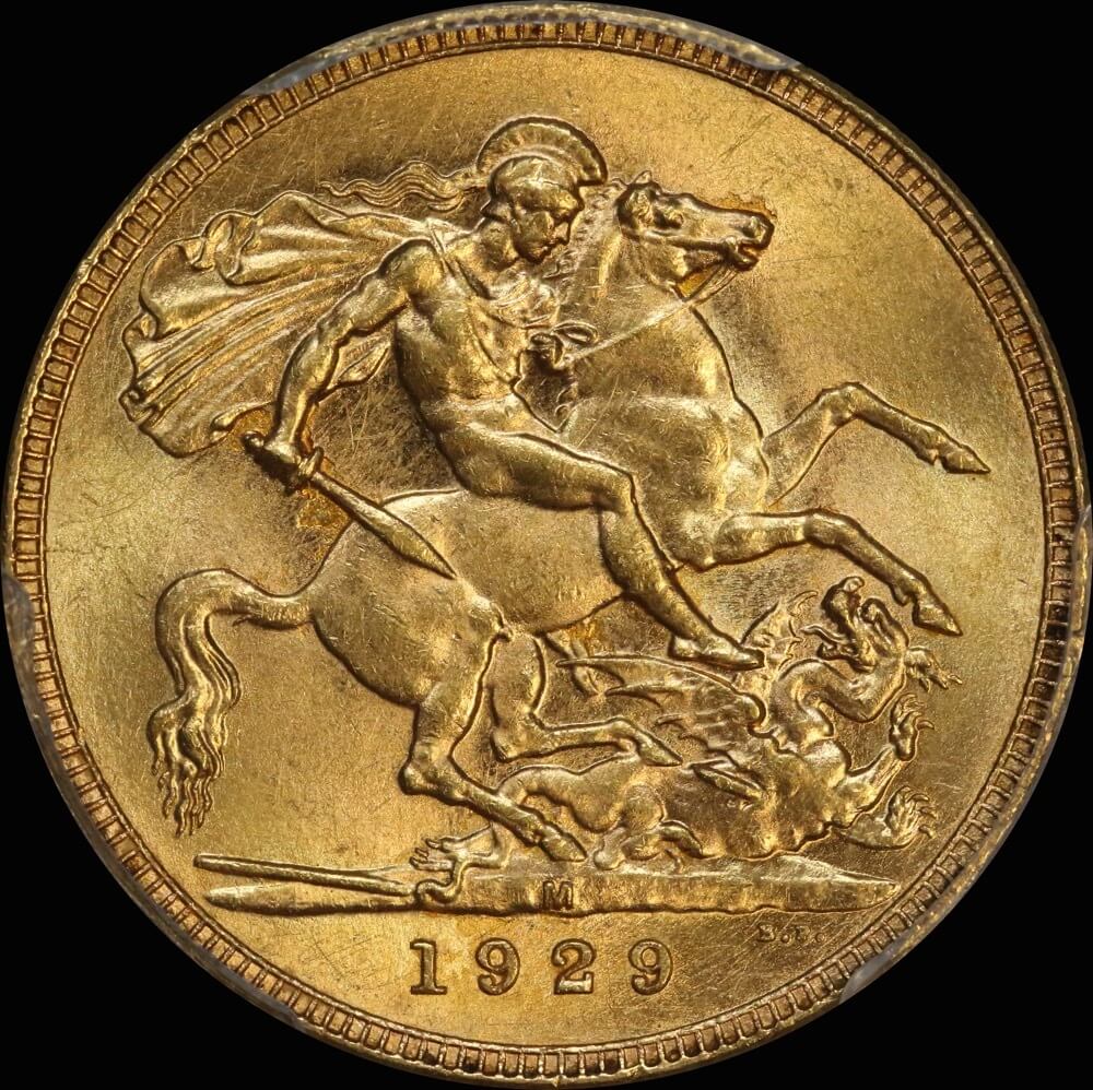 1929 Melbourne George V Small Head Sovereign about Unc (PCGS AU58) product image