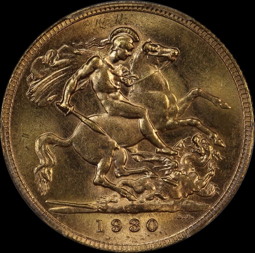 1930 Perth George V Small Head Sovereign Choice Unc (PCGS MS63) product image