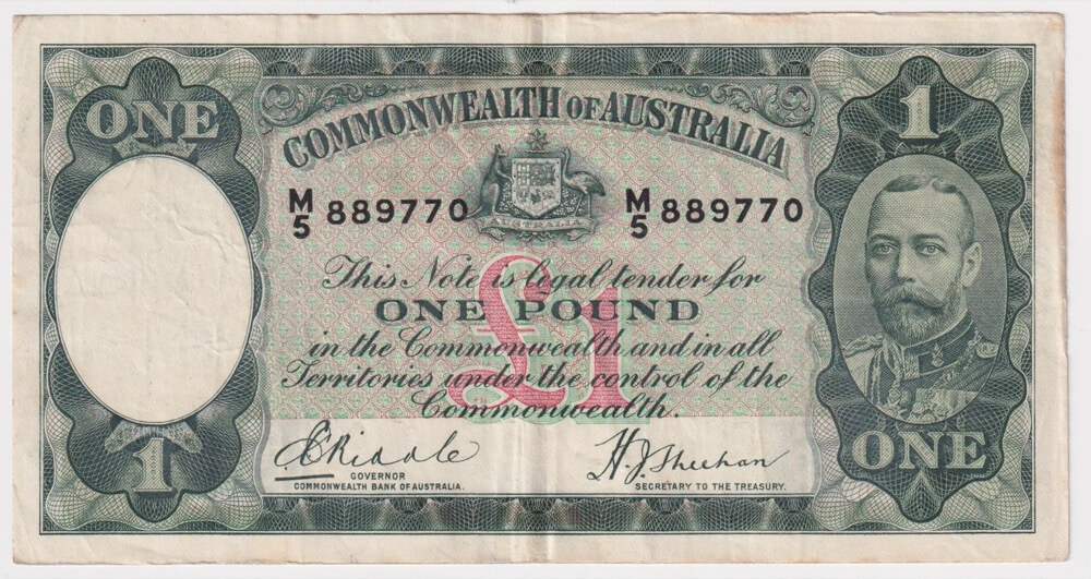 1933 One Pound Riddle/Sheehan Legal Tender R28 about VF product image