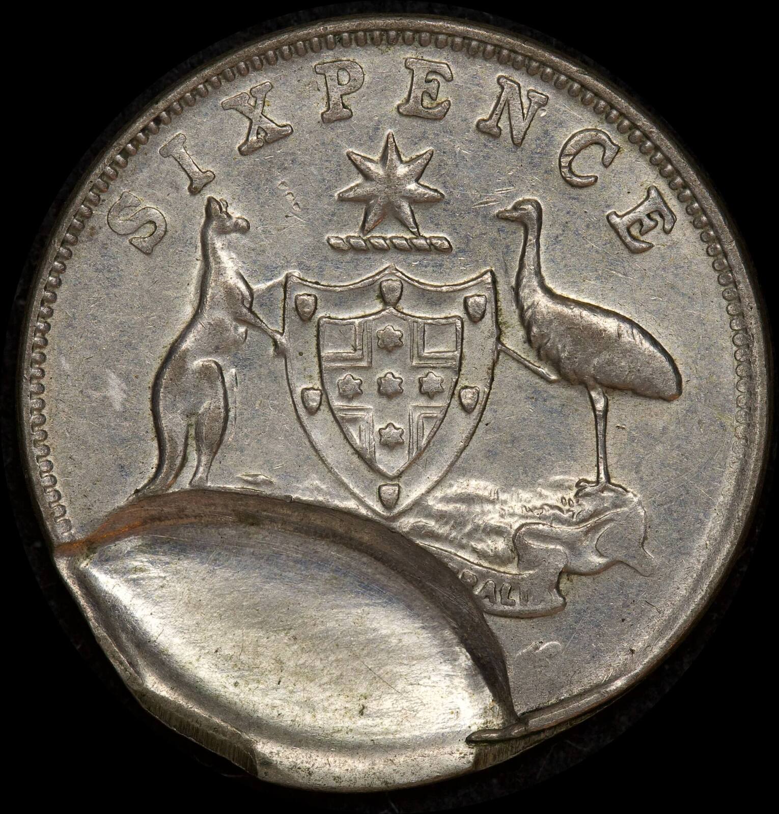 1955-1963 Undated Sixpence Elliptical Brockage Error Extremely Fine product image