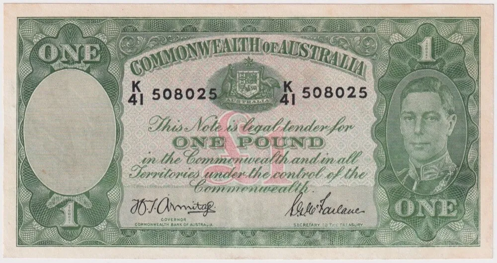 1942 One Pound Armitage/McFarlane R30A good VF product image