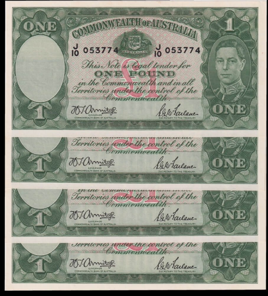 1942 One Pound Consecutive Run of 4 Armitage/McFarlane R30A Uncirculated product image