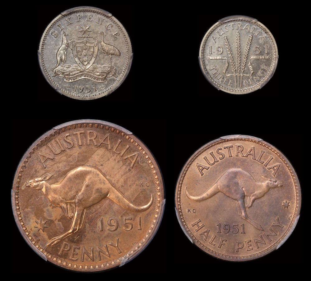 1951-PL London Proof Coin Set (6d to 1/2d) PCGS PR63RB-PR64 product image