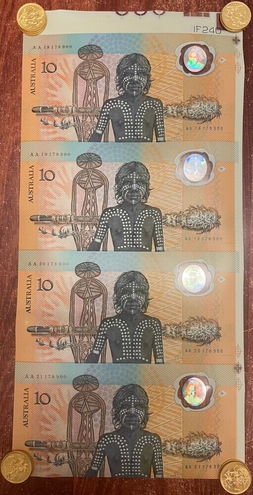 1988 Ten Dollars Uncut Strip of Four Bicentennial product image
