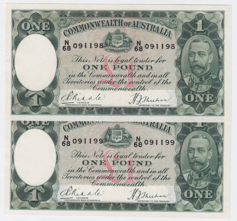 1933 One Pound Consecutive Pair Riddle/Sheehan R28 Extremely Fine product image