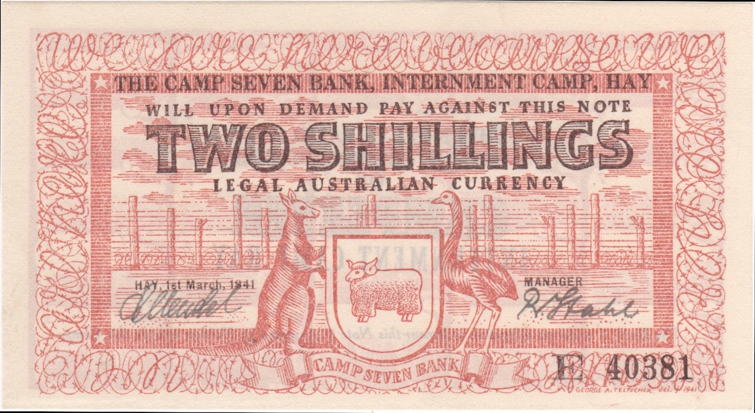 1941 Hay Internment Two Shillings Banknote Mendel / Stahl Uncirculated product image