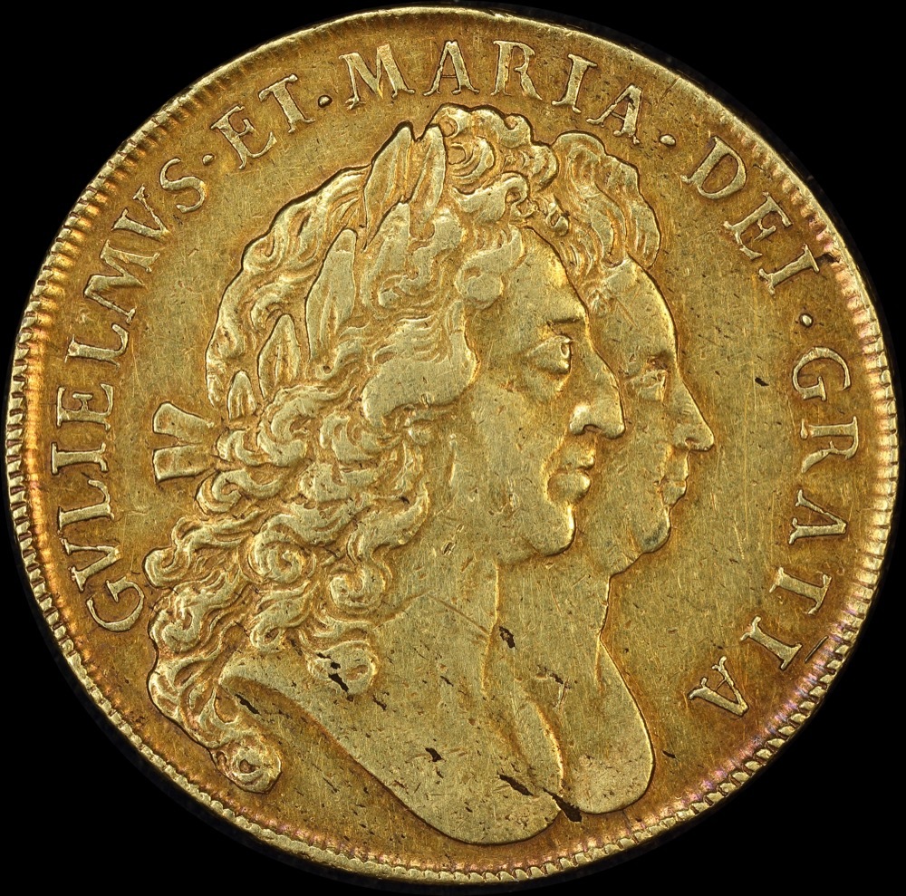 1693 Gold 5 Guineas William & Mary S#3422 good VF product image