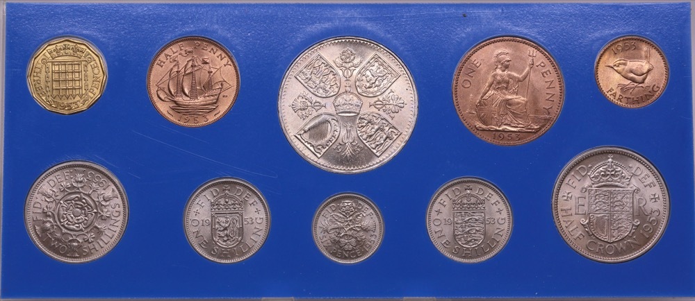 Great Britain 1953 Unofficial Uncirculated Mint Coin Set (10 coins including Coronation crown) Elizabeth II UNC product image