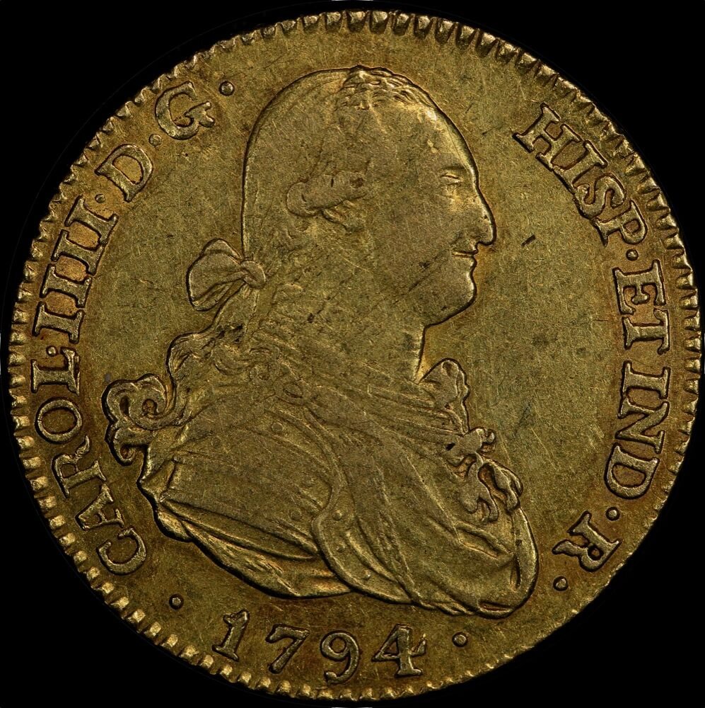 Spain 1794-MF Gold 2 Escudos KM#435.1 Extremely Fine product image