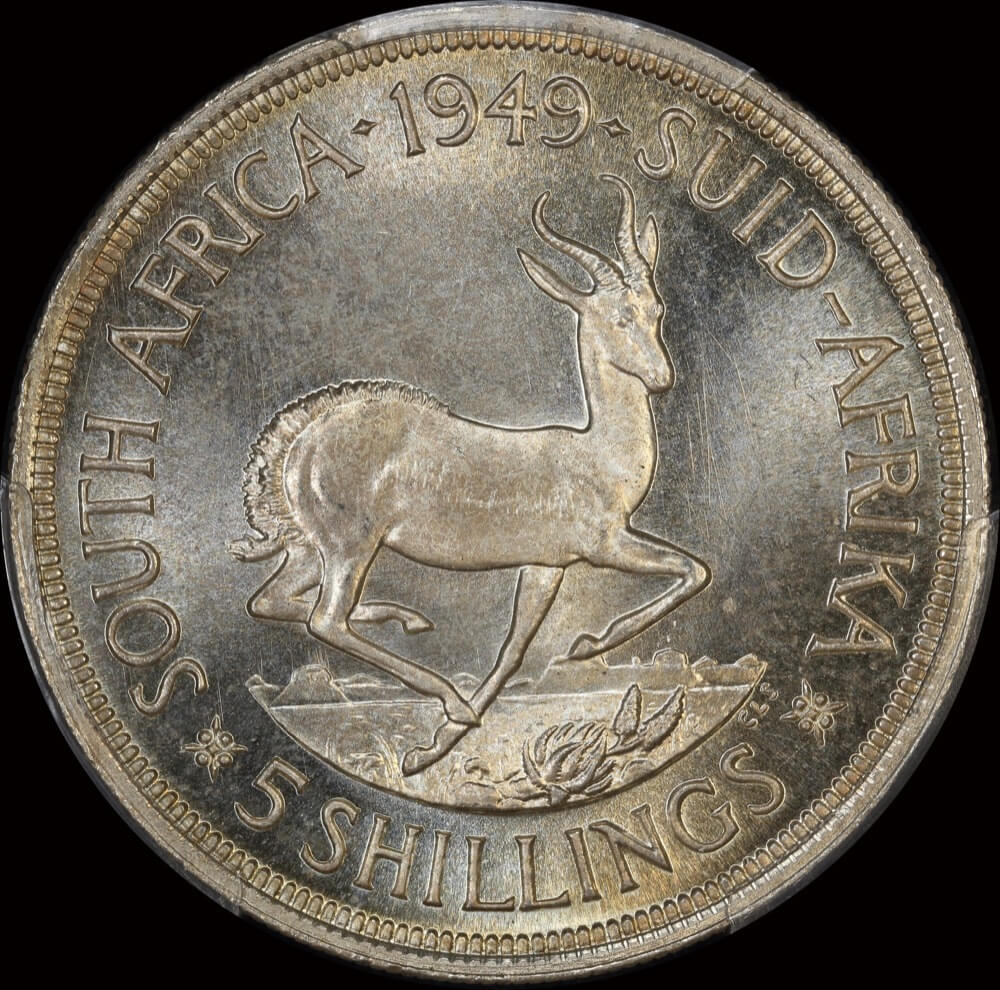 South Africa 1949 Silver 5 Shillings KM#40.1 PCGS PL66 product image