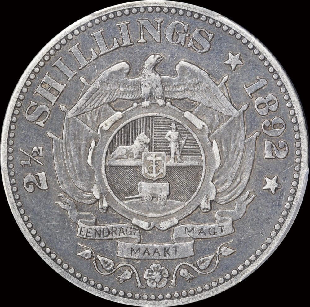 South Africa 1892 Silver 2 1/2 Shillings KM#7 PCGS VF35 product image