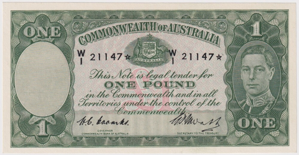 1949 One Pound Star Note Coombs/Watt R31sL PCGS AU58 ex Deutsher product image