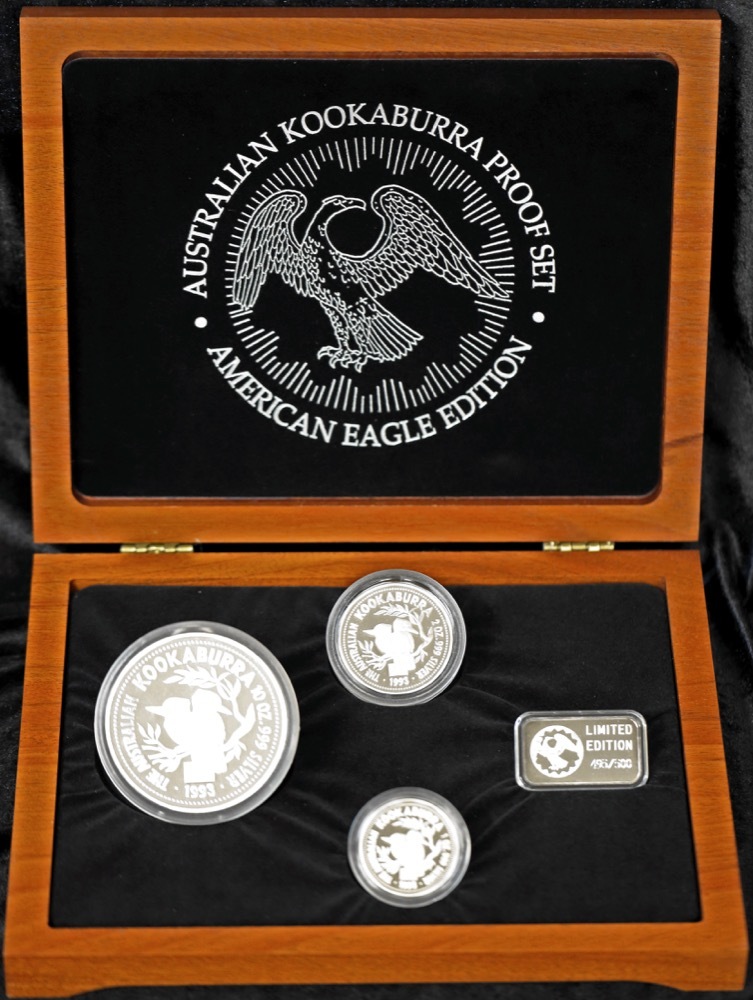 Australia 1993 Silver 3 Coin proof Set Australian Kookaburra American Eagle Edition product image