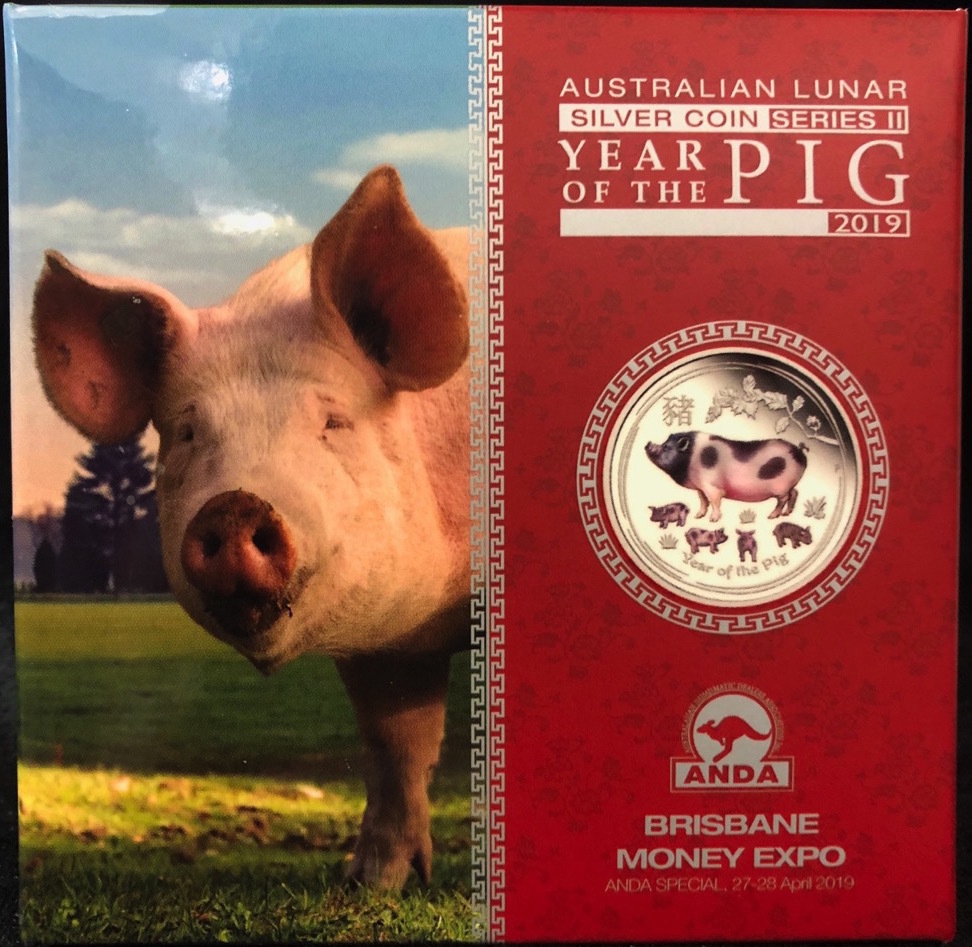 2019 Silver Lunar Two Ounce Coloured Proof Coin Pig product image