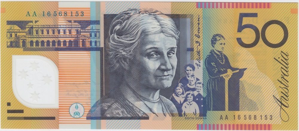 2016 $50 Note Stevens / Fraser AA16 First Prefix R523F Uncirculated product image
