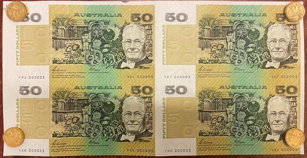 1990 50 Dollar Uncut Block of Four Notes - Phillips Fraser product image
