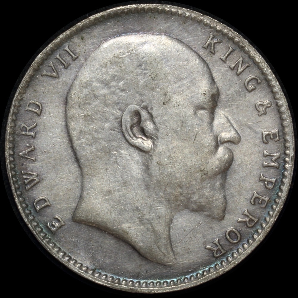 India Undated Silver One Rupee KM#508 about EF Full Obverse Brockage Error product image