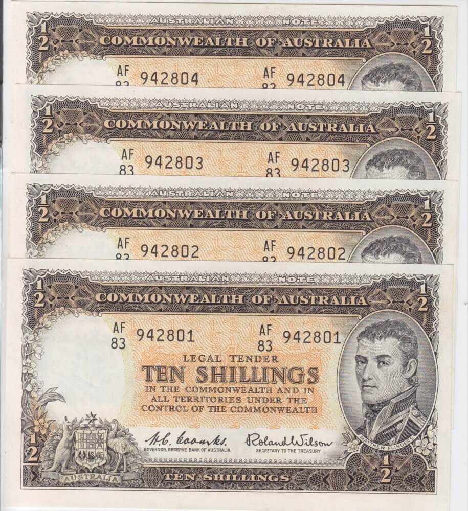 1961 Ten Shilling Coombs/Wilson Consecutive Run of 4 R17 Uncirculated product image