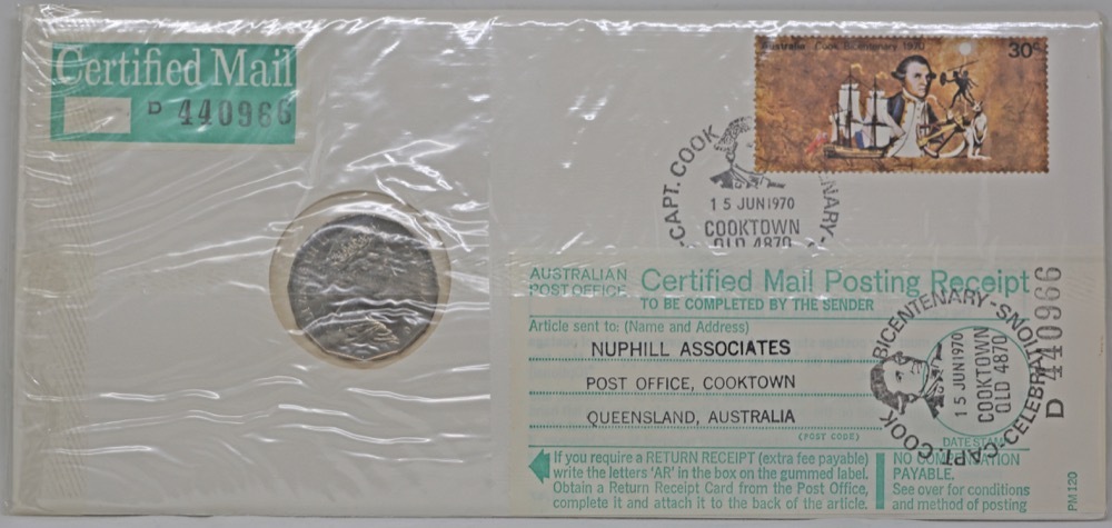 Australia 1970 50c Postal Numismatic Cover Captain Cook by Nuphil product image