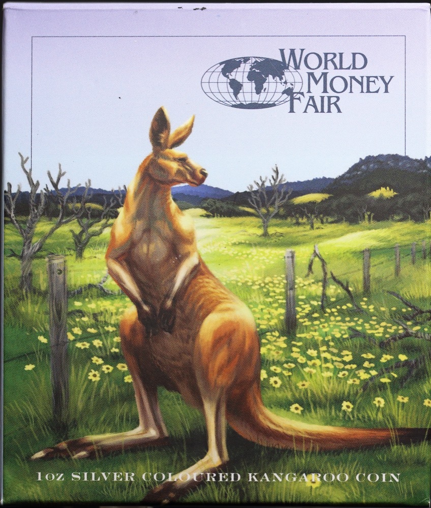 2014 Silver 1oz Coloured Proof Red Kangaroo World Money Fair product image