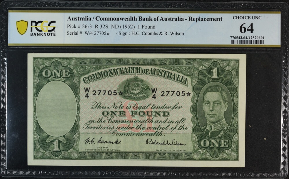 1952 One Pound Star Note Coombs/Wilson R32S Uncirculated product image