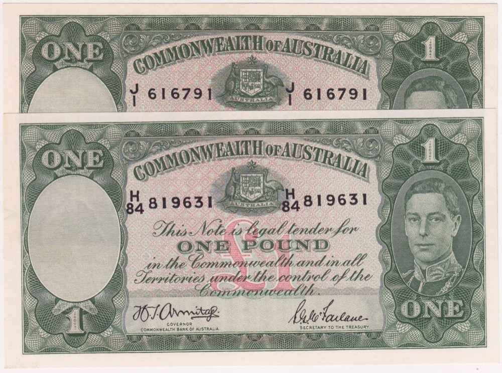 1942 One Pound Consecutive Pair Armitage/McFarlane R30A good Extremely Fine product image