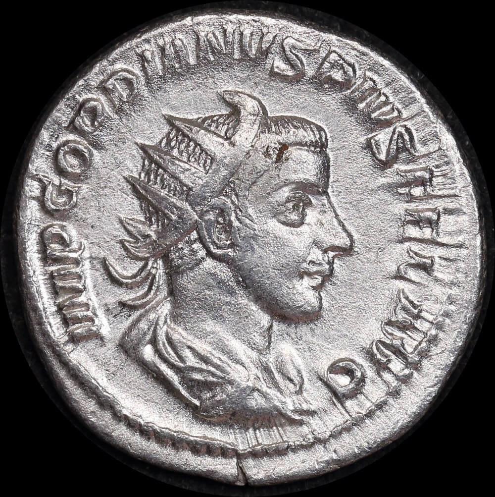 Ancient Rome (Imperial) AD 241- AD 243 Gordian III Silver Denarius Jupiter RIC IV #84 good VF  product image