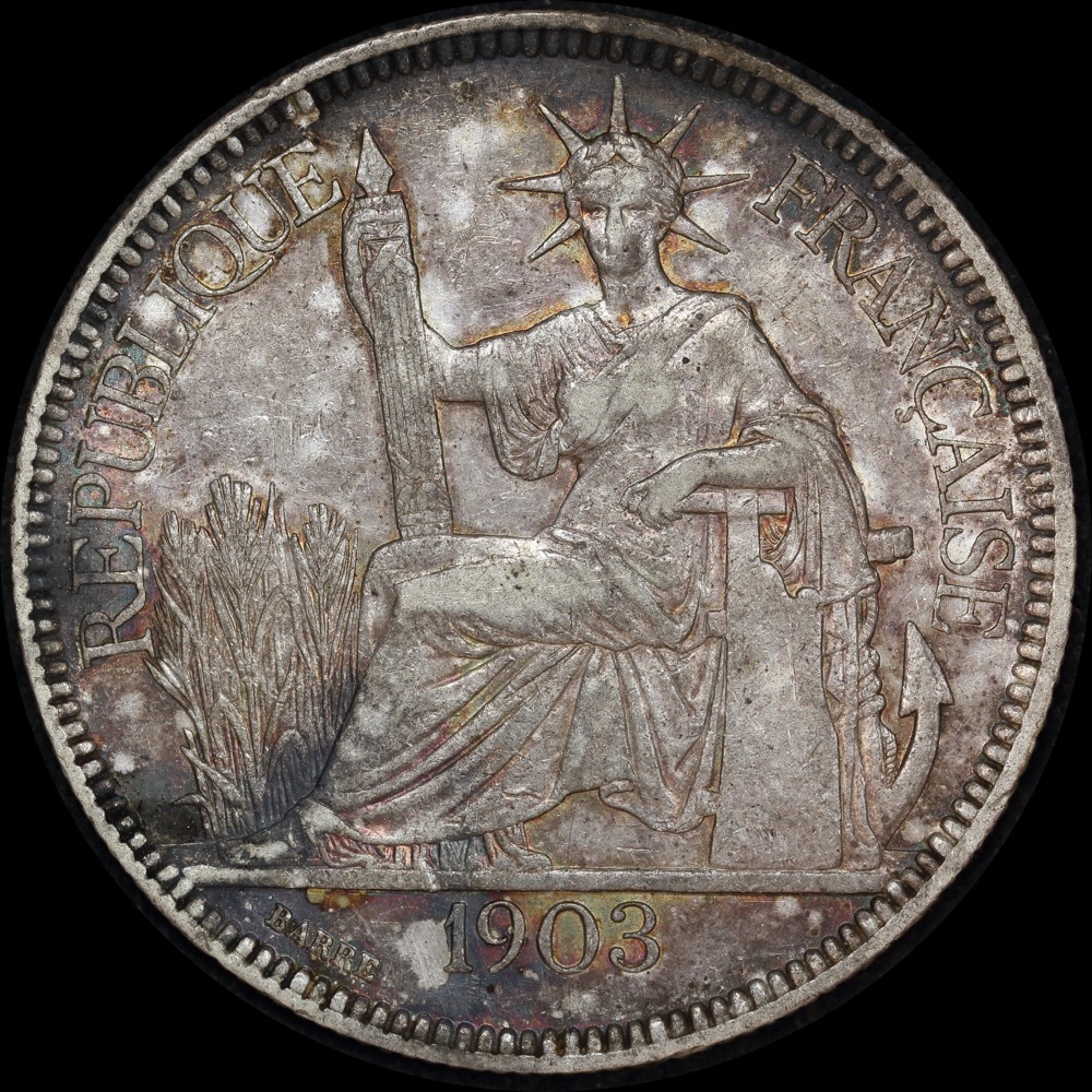 French Indo-China 1903-A Silver Piastre KM#5a.1 good EF product image
