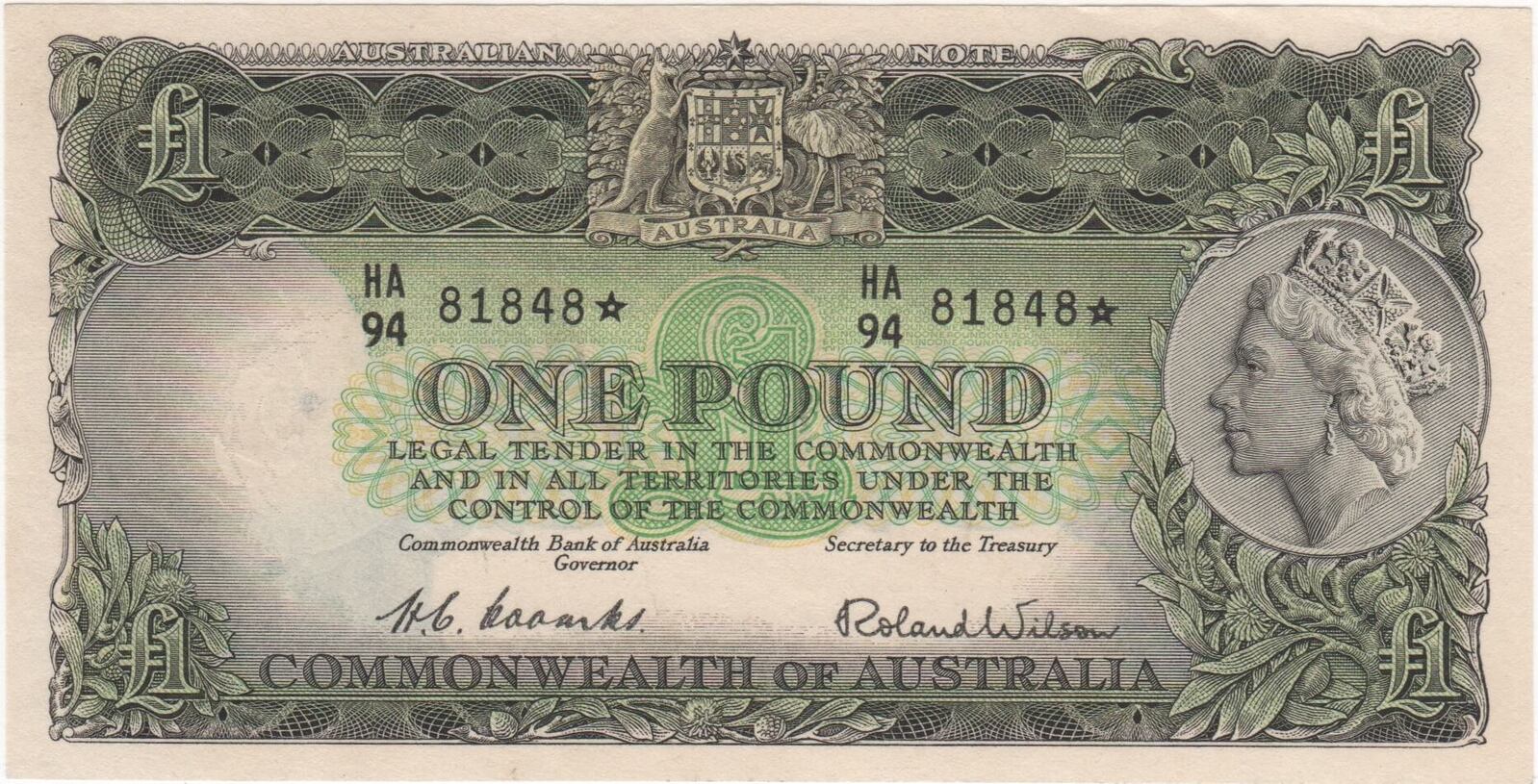 1953 One Pound Star Note Coombs/Wilson R33S good VF product image