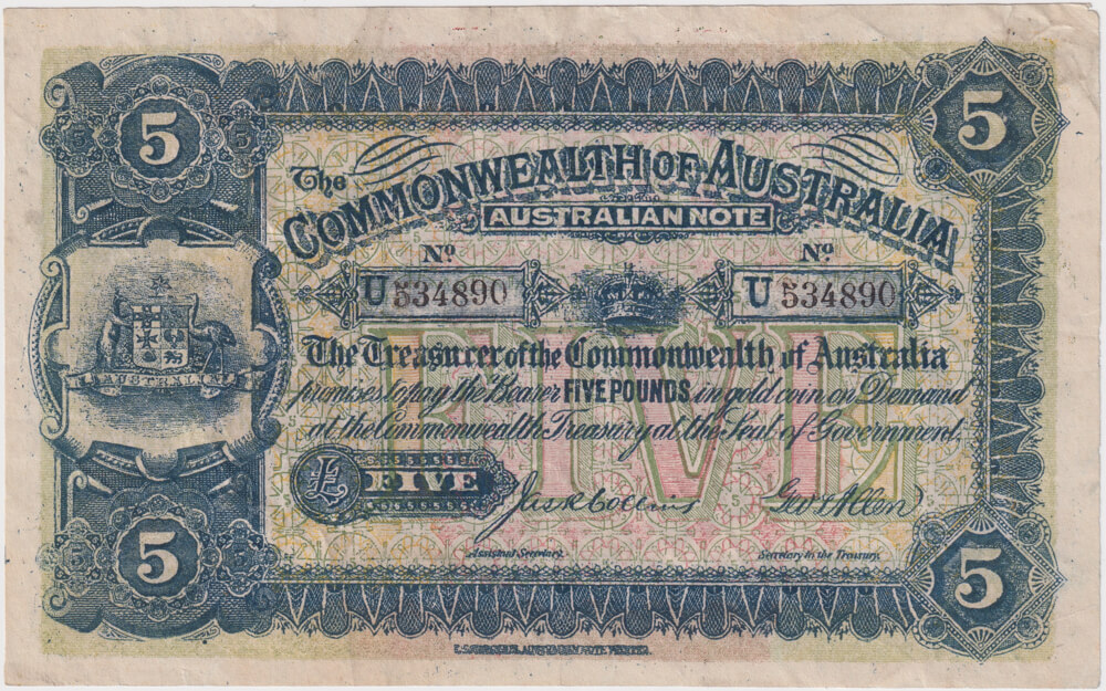 1913 Five Pound Collins/Allen No Mosaic R35 Contemporary Forgery product image