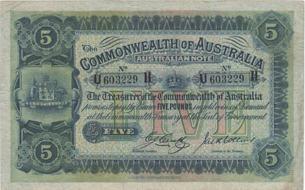1918 Five Pound Cerutty/Collins R37B about VF product image