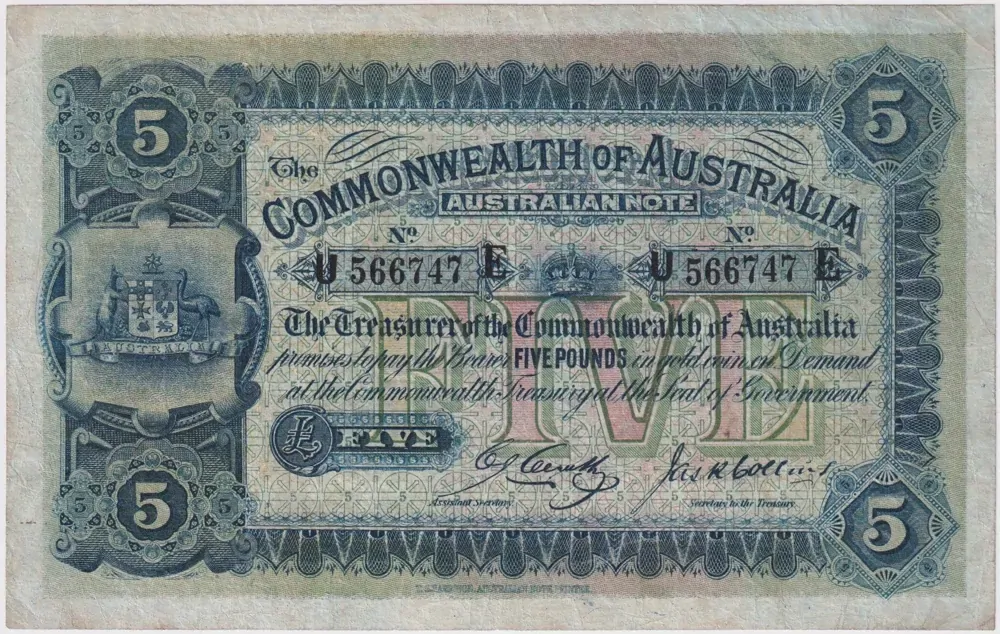1918 Five Pound Cerutty/Collins R37B about VF product image