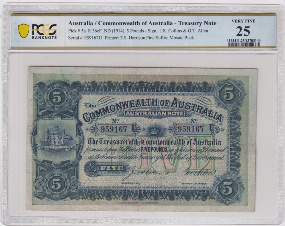 1916 Five Pound Collins/Allen R36cF Suffix PCGS VF25 product image