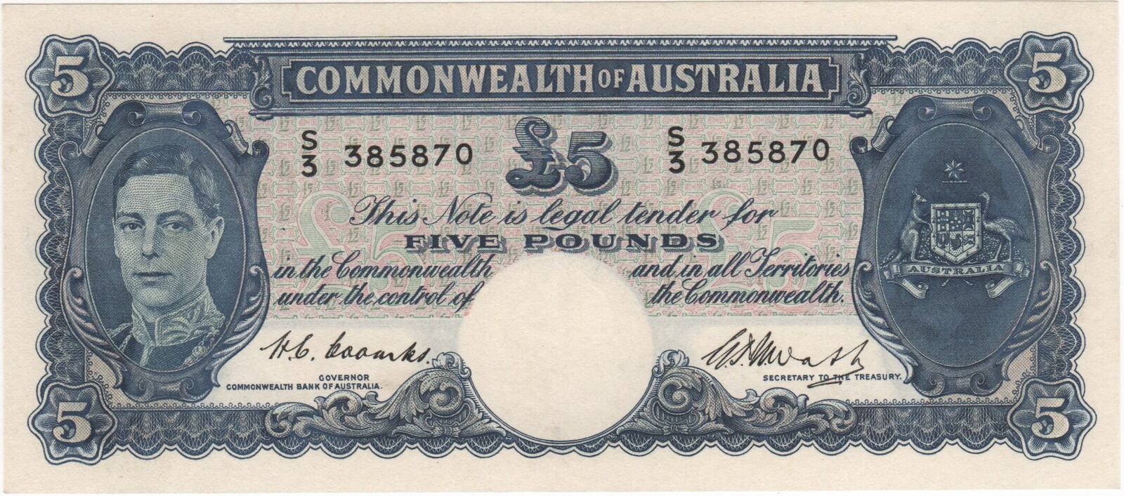 1949 Five Pound Coombs/Watt R47 good EF product image